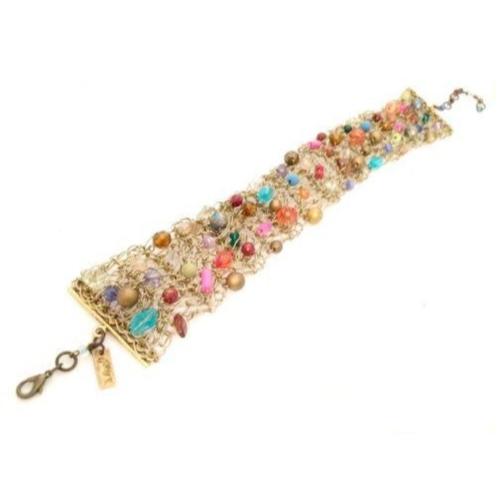 Tulipa Vintage Jewelry Metal Mesh Nature Stones Choker Necklace